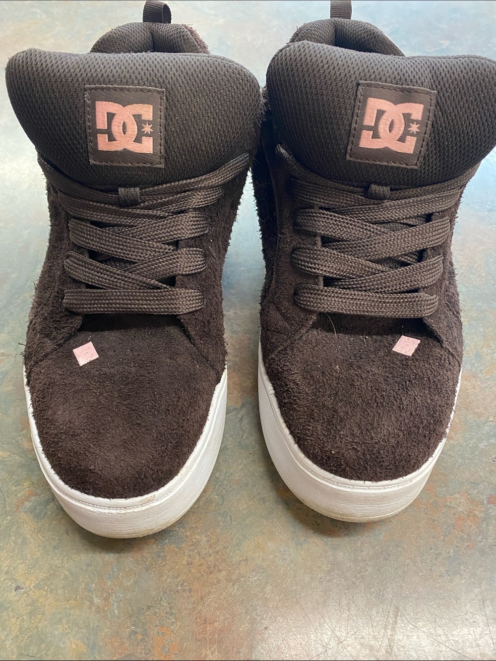 DC Brown Court Graffik Skate Shoe with Pink Logo Accents